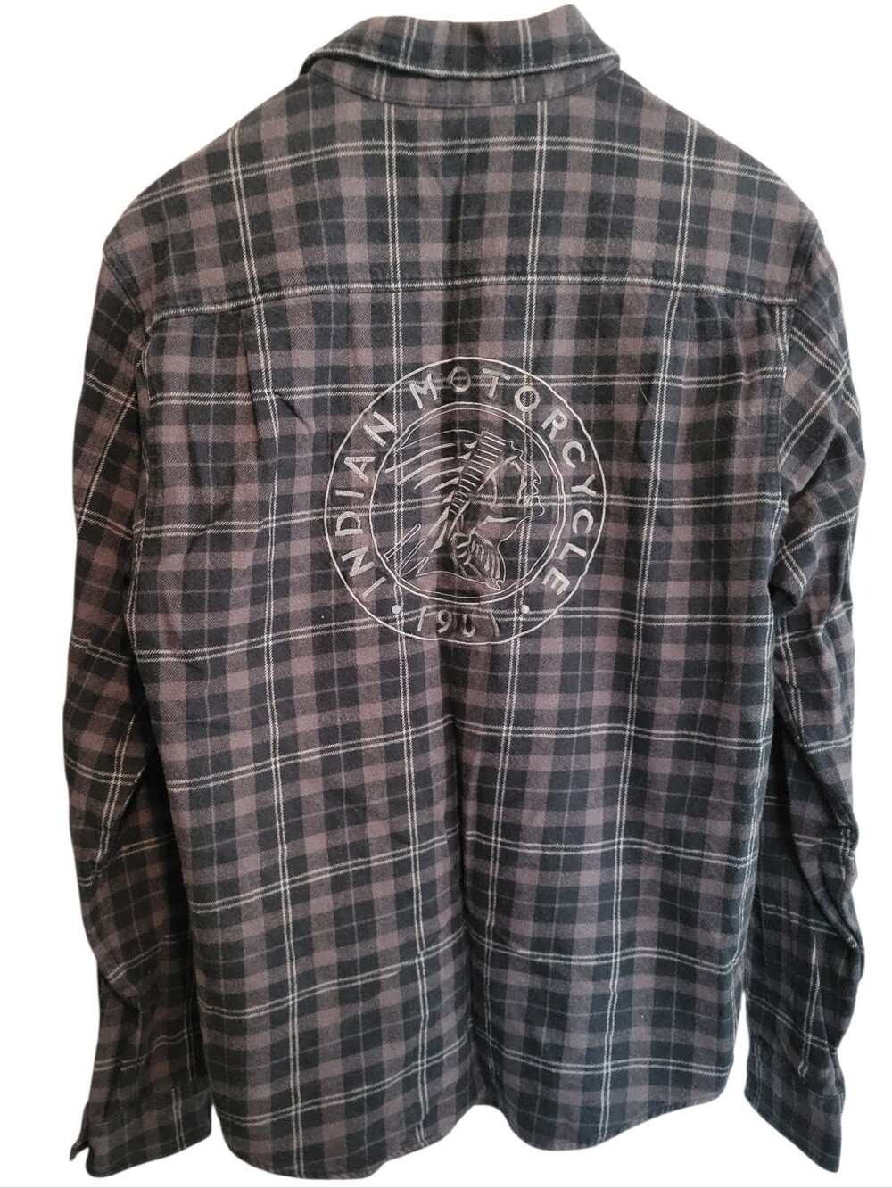Indian Motorcycle Plaid Flannel Shirt Large Embroidered Graphic Back Logo Size M